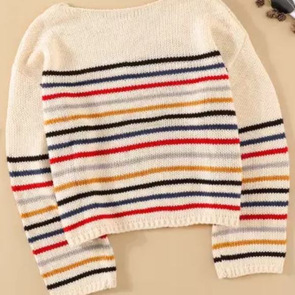 Rainbow Striped Long sleeve Knit Sweater - Picture 6 of 11